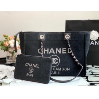 Top Grade Chanel Deauville Mixed Fibers Medium Shopping Bag A67001 Black 2022