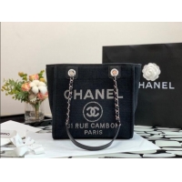 Original Cheap Chanel Deauville Mixed Fibers Small Shopping Bag A66941 Black 2022