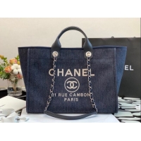 Luxury Discount Chanel Deauville Denim Large Shopping Bag A66941 Navy Blue 2022