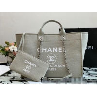 Famous Brand Chanel Deauville Mixed Fibers Large Shopping Bag A66941 Gray 2022