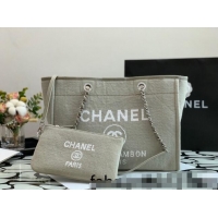 Shop Promotional Chanel Deauville Mixed Fibers Medium Shopping Bag A67001 Gray 2022