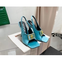 Shop Duplicate Versace Silk Open Toe Pumps 10.5cm Light Blue 042663