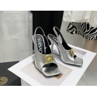 Cheap Price Versace Calfskin Open Toe Pumps 10.5cm Silver 042666