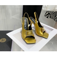 Stylish Versace Calfskin Open Toe Pumps 10.5cm Gold 042667