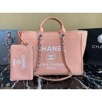 Luxury Discount Chanel Deauville Mixed Fibers Large Shopping Bag A66941 Peach Pink 2022