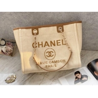 Buy Fashionable Chanel Deauville Mixed Fibers Medium Shopping Bag A67001 Beige 2022