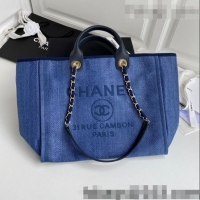 Top Grade Chanel Deauville Canvas Medium Shopping Bag A67001 Denim Blue 2022