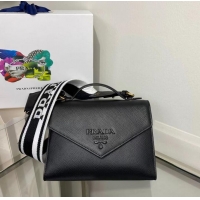 Top Quality Prada Monochrome Saffiano and leather bag 1BD317 black