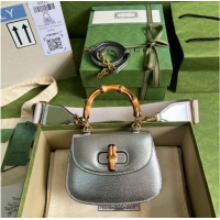 Top Grade Gucci Mini top handle bag with Bamboo 686864 silver