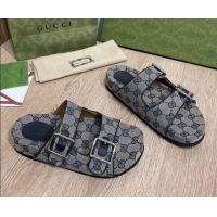 Stylish Gucci GG Canvas Flat Slide Sandals Grey/Blue 041313