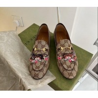 Duplicate Gucci Tiger GG Canvas Flat Loafers Brown 041326