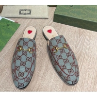 Perfect Gucci GG Canvas Flat Mules/Slippers Blue/Brown 041328