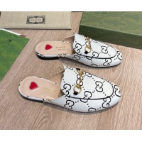 Discount Gucci 100 GG Calfskin Flat Mules White/Black 041331