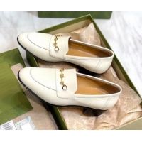 Top Grade Gucci Leather Loafers with Horsebit White 658268