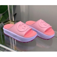 Top Grade Gucci Rubber Flatform Slide Sandal with Interlocking G Pink 422100