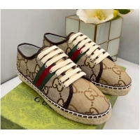 Top Design Gucci GG Canvas Lace up Espadrilles Beige 0422112