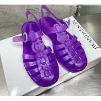 Luxury Gucci Rubber Strap Flat Sandals Purple 042754