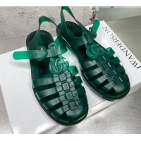 Classic Hot Gucci Rubber Strap Flat Sandals Green 042757