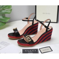 Unique Style Gucci Calfskin Wedge Sandals 8cm Black/Red/Navy Blue 050730