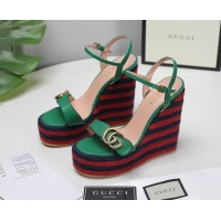 Charming Gucci Calfskin Wedge Platform Sandals 13cm Green/Red/Navy Blue 050732