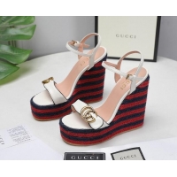 Good Quality Gucci Calfskin Wedge Platform Sandals 13cm White/Red/Navy Blue 050733