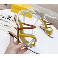 Stylish Fendi First Nappa Leather High-heeled Sandals 9.5cm Heel White/Ginger/Brown 0415071