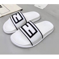 Grade Fendi FF Flat Slide Sandals White/Black 042270