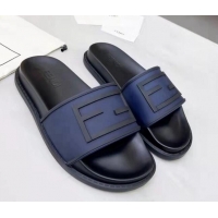 Classic Hot Fendi FF Flat Slide Sandals Navy Blue/Black 042271