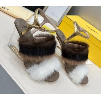 Low Cost Fendi First High Heel Sandals 9cm in Mink Fur White/Brown 042272