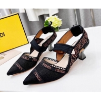 Best Grade Fendi Colibri Embroidered Slingback Pumps 5.5cm Black 042274