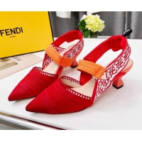 Discount Fendi Colibri Embroidered Slingback Pumps 5.5cm Red 042275