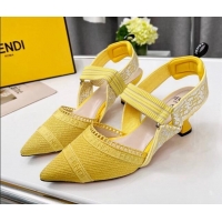 Top Grade Fendi Colibri Embroidered Slingback Pumps 5.5cm Yellow 042277