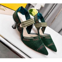 Fashion Fendi Colibri Embroidered Slingback Pumps 5.5cm Green 042279