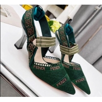 Best Price Fendi Colibri Embroidered Slingback Pumps 8.5cm Green 042283