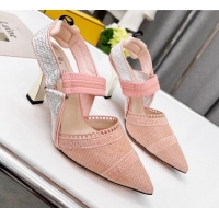 Best Grade Fendi Colibri Embroidered Slingback Pumps 8.5cm Pink 042284