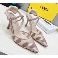 Pretty Style Fendi Colibri Slingback Pumps 8.5cm in Mesh Lip Embroidery Nude 042286