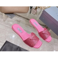 Unique Style Prada Crystal Flat Slide Sandals Dark Pink 0425106