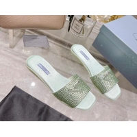 Purchase Prada Crystal Flat Slide Sandals Green 0425110