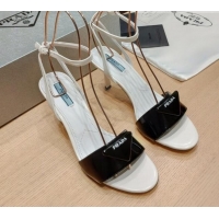 Pretty Style Prada Brushed Leather Sandals 8.5cm Black/White 0425117