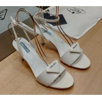 Luxury Prada Brushed Leather Sandals 8.5cm White 0425118