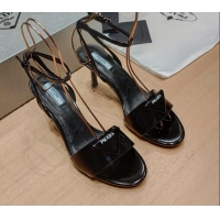 Pretty Style Prada Brushed Leather Sandals 8.5cm Black 0425119