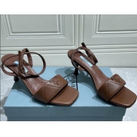 Shop Duplicate Prada Quilted Lambskin Sandals 6.5cm Brown 042728