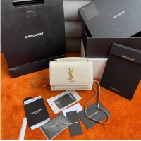 Big Discount Yves Saint Laurent SUNSET SMALL CHAIN BAG IN CROCODILE EMBOSSED LEATHER Y533036b WHITE