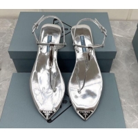 Good Looking Prada Patent Leather Flat Thong Sandals Silver 042732