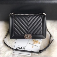 Reasonable Price Boy Chanel Flap Bag Original Chevron Leather A67087V Black