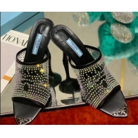 Grade Prada TPU High Heel Mules 10cm with Crystal Studs Black 042742