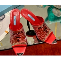 Stylish Prada TPU High Heel Mules 10cm with Crystal Studs Red 042743