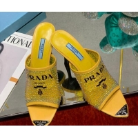 Sumptuous Prada TPU High Heel Mules 10cm with Crystal Studs Yellow 042744