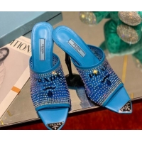 Hot Style Prada TPU High Heel Mules 10cm with Crystal Studs Blue 2042745