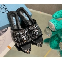 Perfect Prada TPU Flat Mules with Crystal Studs Black 2042749